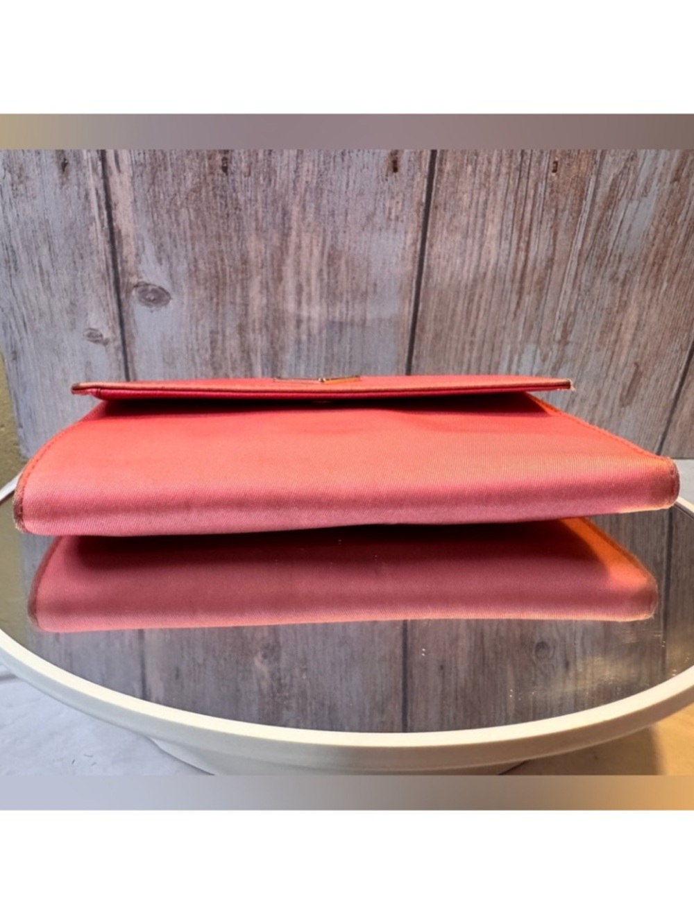 Prada Pink Satin Clutch with Gold Triangle Logo and coin pouch - Picture 8 of 16